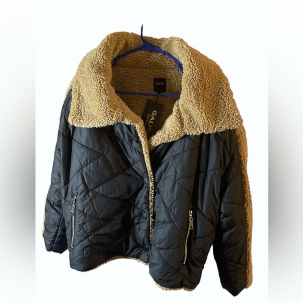 Galita Quilted Jacket with Tan Sherpa inside and Collar